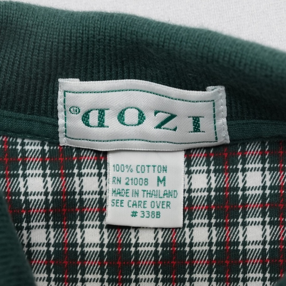 IZOD Plaid Polo Shirt Mens Medium Green Red Yellow Golf Preppy Vintage Style - Picture 5 of 14